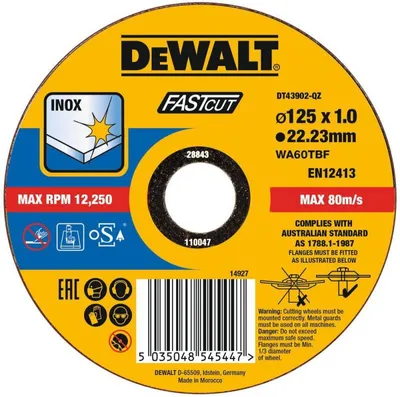 Obrázok produktu pre DeWALT DT43902-QZ, Rezací disk, Plochý stred, Nerezová oceľ, Každá značka, 2,22 cm, 12,5 cm