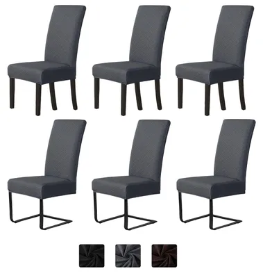 Produktbild von Set mit 6 Jacquard-Stuhlhussen für Freischwingerstühle, abnehmbare Stuhlhussen für Esszimmer, Hotels, Hochzeiten und Partys – Dunkelgrau
