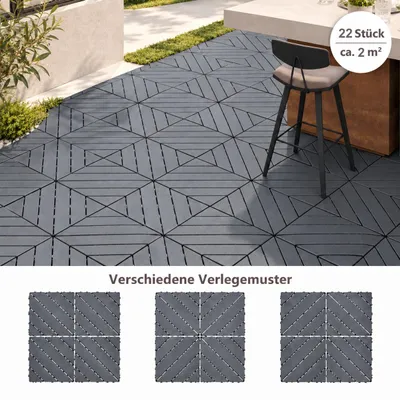 Immagine prodotto di 22 piastrelle in plastica per esterni, dimensioni 30x30x2 cm, circa 2 m², piastrelle a incastro con motivo a listelli diagonali, resistenti agli agenti atmosferici e antiscivolo, colore grigio