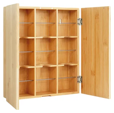 Produktbild von Relaxdays Teebox, 9 Fächer, Bambus, HBT: 31 x 26,5 x 7 cm, Aufbewahrung Teebeutel, Kaffeepads, Wandmontage, natur/silber