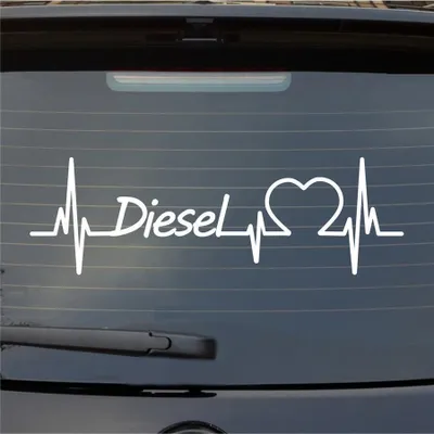 Produktbild von Heckscheibenaufkleber Diesel Herzschlag Puls Sprit Gas Benzin Liebe 55x17 cm Weiss Matt Auto Aufkleber Sticker