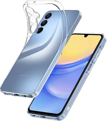 A clear protective phone case is shown over a smartphone.