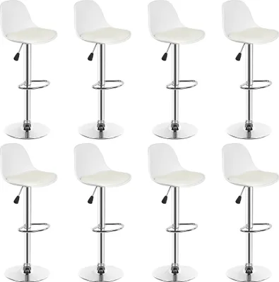 Produktbild von 8er set Barhocker Kunstleder höhenverstellbar 55-75cm, Barstuhl, Tresenhocker, Barsessel, Küchenhocker Weiß
