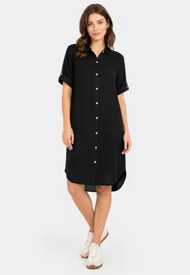 Produktbild von EIGHT 2 NINE Kurzarmkleid Krempelärmel Einfarbig Knopfleiste Modern Größe: S