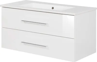 Produktbild von FACKELMANN Waschtischunterschrank inkl. Keramikbecken B.PERFEKT / Soft-Close-System / Maße (B x H x T): ca. 103 x 51 x 48 cm / Waschbeckenunterschrank und Waschtisch / Schrank: Weiß / Becken: Weiß