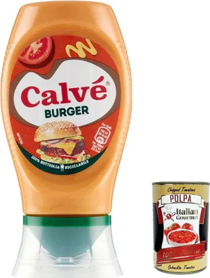 Produktbild von 12x Calvé Salsa Burger Extragusto-Sauce mit Mayonnaise, Senf, Zwiebeln und Worcestershire-Sauce 250ml + Italian gourmet polpa 400g