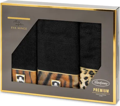 Zdjęcie produktu dla Zestaw 3 ręczników Eva Minge czarny 500 GSM bawełna