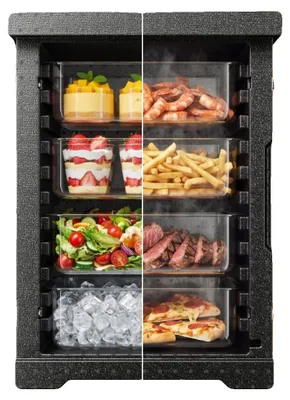 Imagen del producto de Caja de transporte aislada para alimentos VEVOR, caja de 82 cuartos para mantener los alimentos calientes, ideal para catering. Contenedor de alimentos de polietileno de baja densidad (LLDPE) con doble cierre, calentador de alimentos de carga frontal para restaurantes, comedores, etc.