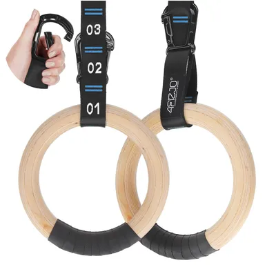 Produktbild von 4FIZJO Holz-Gymnastikringe, 2 Stück, für Krafttraining, Crossfit und Bodyweight, schwarz-blau