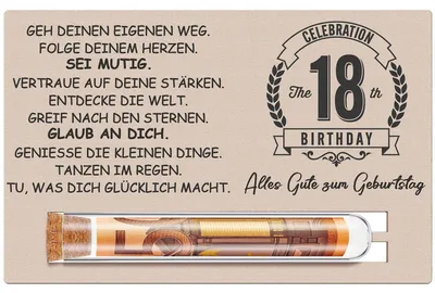 Produktbild von Geschenkset 18. Geburtstag mit Reagenzglas und Holzkarte für Geldgeschenke