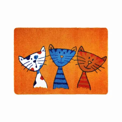 Zdjęcie produktu dla Wycieraczki deco-mat do wnętrz i na zewnątrz – wzór z kotem, kolor pomarańczowy, 40 x 60 cm