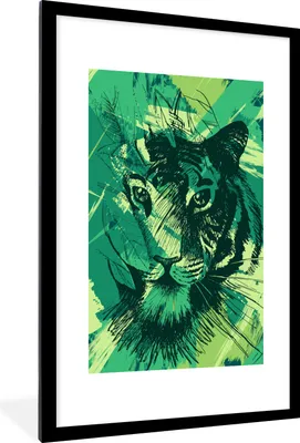 Produktbild von MuchoWow® MuchoWow® Gerahmtes Poster Tiger - Abstrakt - Grün 60x90 cm - Poster mit zchwarzem Bilderrahmen - Dekoration - Wandposter Wohnzimmer - Hochwertig