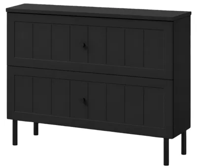 Productafbeelding van Badkamerkast, staand model, 80 cm breed, met geribbeld front van 19 mm, zwart + mat zwart, gefreesde handgrepen, ronde poten van 15 cm, afmetingen: 80 x 46 x 73,6 cm, AI-gegenereerde afbeelding