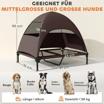 Produktbild von PawHut Hundeliege Outdoor mit Dach, Erhöhtes Hundebett für Große Hunde