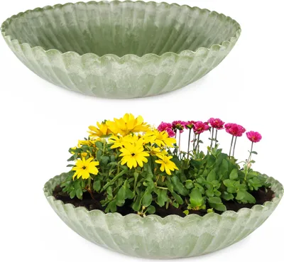 Immagine prodotto di Ciotole per piante rotonde ondulate per esterni verde marmorizzato 35 cm