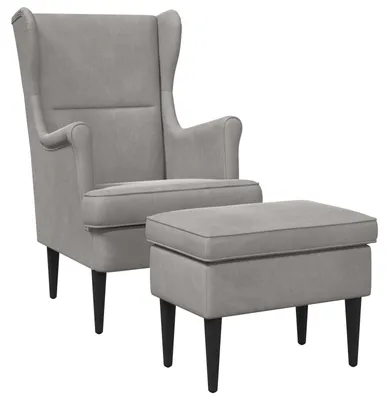 Image de Fauteuil vidaXL avec repose-pieds, lot de 2, gris clair, en velours