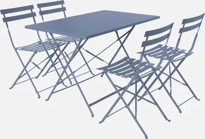 Immagine prodotto di Set tavolo da giardino pieghevole in acciaio con 4 sedie, 110cm, Blu grigio