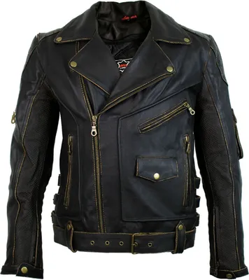 Produktbild von Herren Motorrad Lederjacke Oldschool Rockerjacke Bikerjacke Chopper Jacke (4XL,Schwarz)
