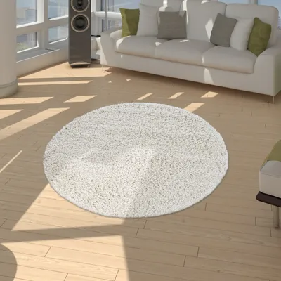 Produktbild von Shaggy Teppich Hochflor Langflor Hochwertig Hohe Fadendichte Uni Schimmer Creme Grösse Ø 120 cm Rund