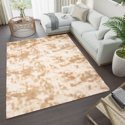 Produktbild von Teppich Kurzflor Wohnzimmer Schlafzimmer Beige Gefärbt Modern Abstrakt Meliert Design 120 x 170 cm