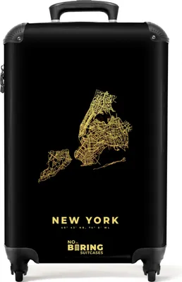 Produktbild von NoBoringSuitcases.com® Koffer Handgepäck Trolley Rollkoffer Kleine Reisekoffer mit 4 Rollen - Gold - Karten - New York - Amerika - Cabin Size < 55x40x23 cm & 55x40x20 cm - Fotokoffer - Kabinenkoffer - BoardgepäckHandgepäck Koffer 55x35x20 cm, 36L,