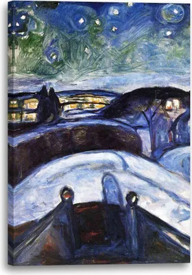Produktbild von Leinwandbild (60x80cm): Edward Munch - Sternennacht, echter Holz-Keilrahmen inkl. Aufhänger, handgefertigt in Deutschland