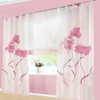 Produktbild von Gardine Floral Gardinen Schlaufen mit Blumen Druck Transparent Voile Vorhang