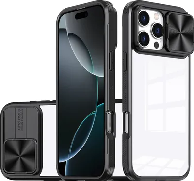 Produktbild von Hülle für iPhone 16 Pro Transparent TPU Bumper Schutzhülle mit Schiebe Kamera Schutz Schwarz