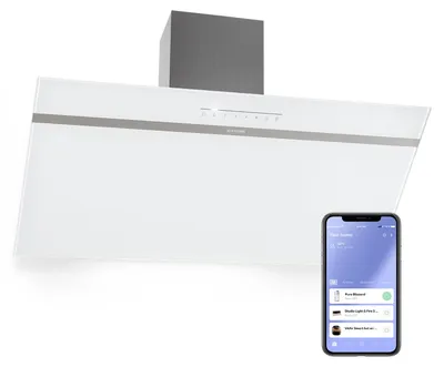 Obrázok produktu pre Klarstein digestor 90 cm recirkulácia/odsávanie vzduchu, čierny digestor s filtrom vhodným do umývačky riadu, šikmý digestor s prietokom vzduchu 514 m³/h, digestor široký 90 cm, nástenný digestor s Wi-Fi a LED diódami