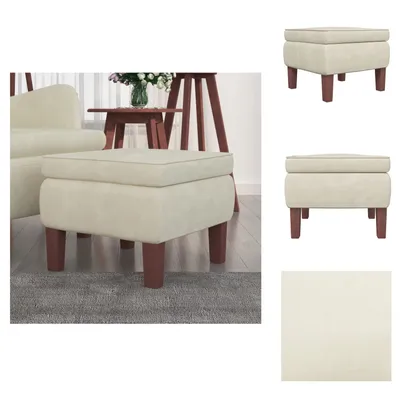 Image de vidaXL Tabouret avec pieds en bois Crème Velours - Chaises pliantes & tabourets
