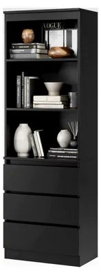 Produktbild von Bücherregal mit 3 Schubladen und 3 Fächern, 180 cm Hochschrank, Bücherschrank, Vitrinenschrank, Mehrzweckschrank für Wohnzimmer, Büro, Küche, 60 x 35 x 180 cm, Schwarz