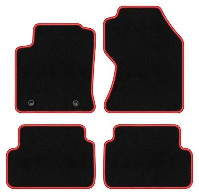 Obrázok produktu pre Velúrové autokoberce pre: Ford Focus MK1 FL 2001-2004 (hatchback/sedan/kombi) – sada 4 ks, čierno-červené, na mieru – Wielganizator CARLUX