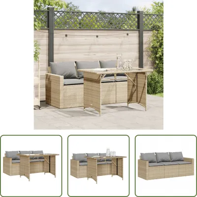 Produktbild von The Living Store 2-tlg. Garten-Essgruppe mit Kissen Beige Poly Rattan