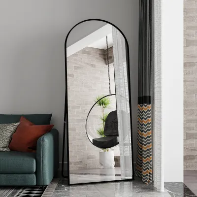 Obrázok produktu pre Oblúkové zrkadlo v celej dĺžke, 80 x 180 cm Oblúkové zrkadlo v celej dĺžke, nástenné, naklonené, podlahové zrkadlo v celej dĺžke ako toaletné zrkadlo do obývačky, zlaté