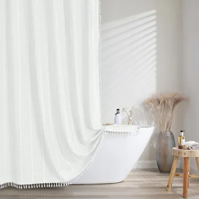 Image de Omgoods - Rideau de douche de style bohème, en lin imperméable, avec 12 crochets