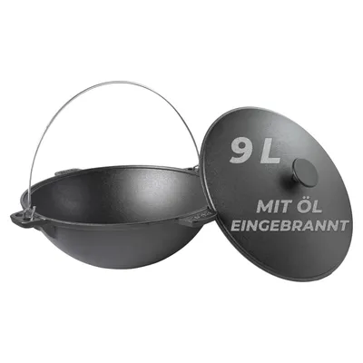 BIOL Gusseisen Kazan 9 Liter mit Bügel und Gusseisen Deckel, vier Griffe, Schmortopf