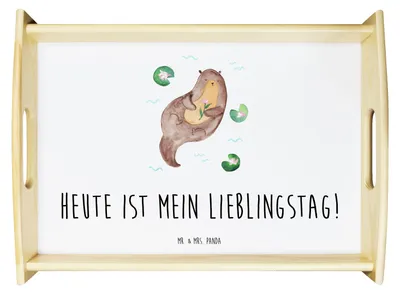 Produktbild von Mr. & Mrs. Panda Tablett Otter Seerose - Weiß - Geschenk, zum servieren, Wasser, Seeotter, Fluss, Lieblingstag, Deko, Serviertablett, sofatablett, Holztablett