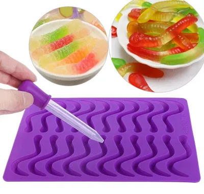 Produktbild von Silikonform mit Pipette, 20 Fächer, für Gummiwürmer, Gelee, Schokolade, Seife, Kuchenwachs