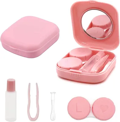 Imagen del producto de Estuche para lentes de contacto con espejo y pinzas, compacto, de 6x5,3x1,8 cm, ideal para viajes