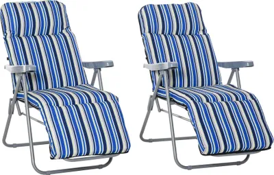 Produktbild von Liegestuhl 2er-Set klappbar mit Kissen und verstellbarer Rückenlehne, stabile Stahl- und Polyesterkonstruktion für bequeme Entspannung, ideal für Garten, Terrasse oder Balkon, Blau