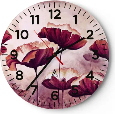 Produktbild von Wanduhr - Rund - Glasuhr - Mohn Blume Wiese - 40x40cm - Schleichendes Uhrwerk - Lautlos - zum Aufhängen bereit - Dekoration Modern - Wanddekoration aus Glas - C4AR40x40-3934