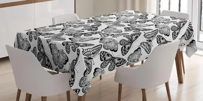 Obrázok produktu pre ABAKUHAUS Čierno-biely obrus, monochromatický motív motýľov Schaus Swallowtails a Birdwings, 140 x 240 cm, biela čierna