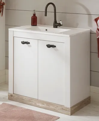 Produktbild von Waschbeckenunterschrank mit Waschbecken "Rovola" in Pinie weiß / Oslo Pinie Waschtisch Set