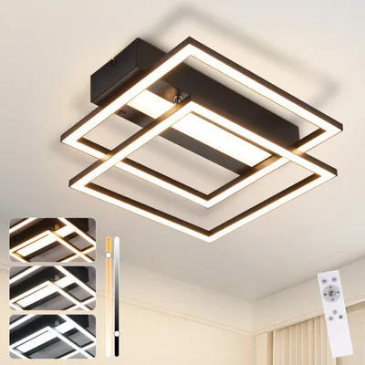 Image de ZMH LED Plafonnier 42W Noir Plafonnier cuisine Dimmable avec télécommande Moderne Chambre à coucher Lampe de couloir Angulaire Plafonniers pour salon