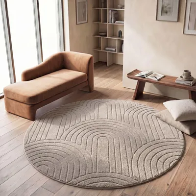 Produktbild von TT Home Wohnzimmer Teppich Schlafzimmer Hochflor Pflegeleicht Weich Waschbar Uni Modernes Design 3D-Optik Größe 160 cm Rund