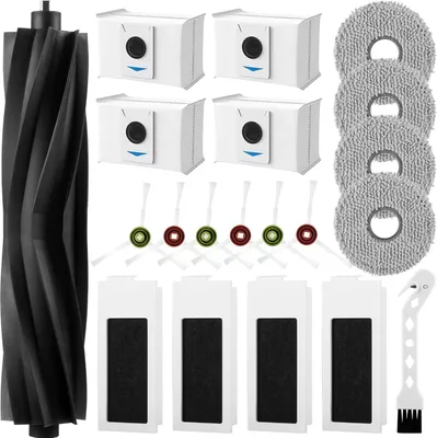 A collection of robot vacuum cleaner accessories arranged on a white background.