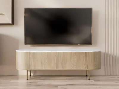 Image de Meuble TV TANGIER - chêne crémone / marbre noir / or