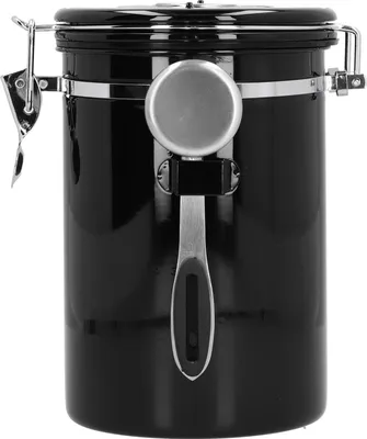 Image de Boîte à grains de café avec valve d'échappement Récipient de stockage et de scellage en acier inoxydable avec cuillèreNoir