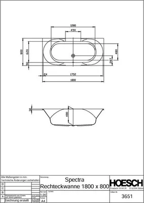 Produktbild von Hoesch Spectra Rechteckbadewanne 1800 x 800 mm weiß - 3651.010