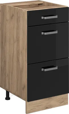 Produktbild von Küchenunterschrank Vicco R-Line Schwarz Hochglanz 40 cm mit Schubladen, ohne Arbeitsplatte, Model 41128